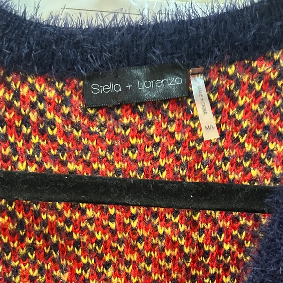 Stella + Lorenzo Red Plaid Cardigan with Navy and Yellow - Picture 2 of 2